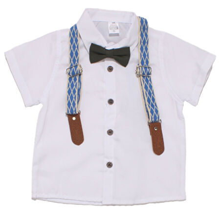 Erkek Çocuk Beyaz Gömlekli Yeşil Şortlu Papyonlu Takım