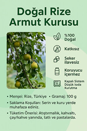 BlackSea Organics Doğal Rize Armut Kurusu 100 g – Koruyucu ve Katkı İçermez, Şeker İlavesiz, Sağlıklı Atıştırmalık