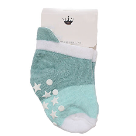 Erkek Bebek Yeşil Yıldız Desenli Kaydırmaz Taban Çorap