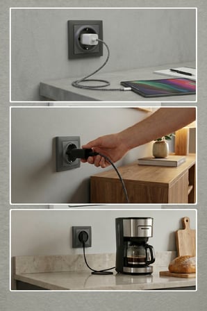 Duvar Prizi Topraklı Füme 16A 250V Monofaze İç Mekan Elektrik Prizi Standart Tip