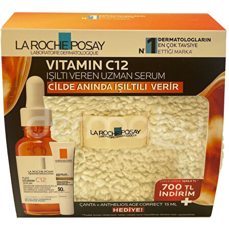 La Roche Posay Pure Vitamin C12 Serum + Anthelios Age Correct 15 ml Çantalı Set