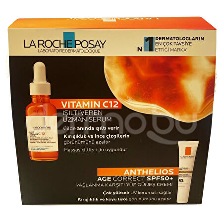 La Roche Posay Pure Vitamin C12 Serum + Anthelios Age Correct 15 ml Çantalı Set