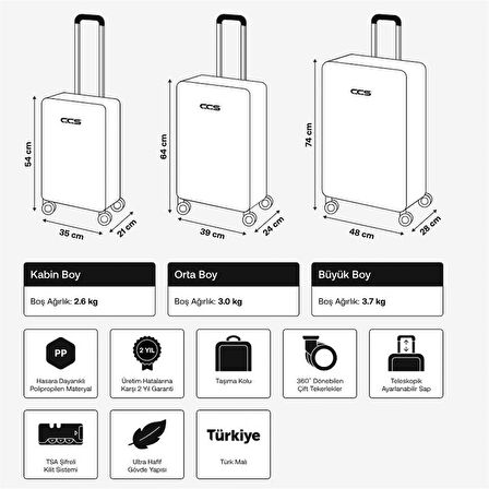 Ççs 5235 Polipropilen 3 Lü Valiz Seti Beyaz