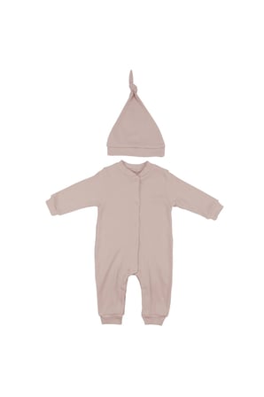 Unisex Bej Fitilli Düğümlü Bereli Çıtçıtlı Tulum