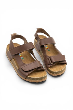 Deri Ortopedik Cift Cırtlı Bebek Sandalet Camel