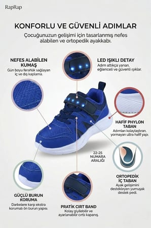 Ortopedik Taban Nefes Alabilen Bebe Spor Ayakkabı Mavi