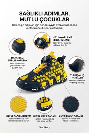 Ortopedik Taban Mekanizma Bağcıklı Erkek Çocuk Spor Ayakkabı Sarı