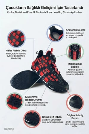 Ortopedik Taban Mekanizma Bağcıklı Erkek Çocuk Spor Ayakkabı Kırmızı