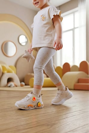 Ortopedik Taban Unisex Ördek Desenli Bebek Spor Ayakkabı Beyaz