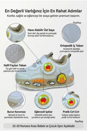 Ortopedik Taban Unisex Ördek Desenli Bebek Spor Ayakkabı Beyaz