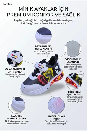 Ortopedik Destekli Hafif Taban Erkek Bebe Spor Ayakkabı Siyah