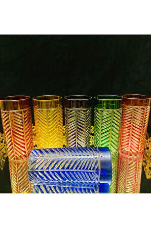 EL İŞİ RENKLİ 6'LI KRİSTAL KESME BALIK SIRTI İŞLEMELİ KAHVE YANI BARDAK NİHAVENT SERİ