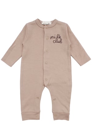 Erkek Bebek Kahverengi Milk Club Yazılı Çıtçıtlı Tulum