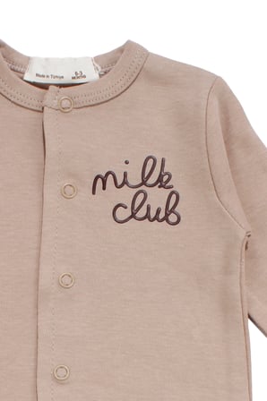 Erkek Bebek Kahverengi Milk Club Yazılı Çıtçıtlı Tulum