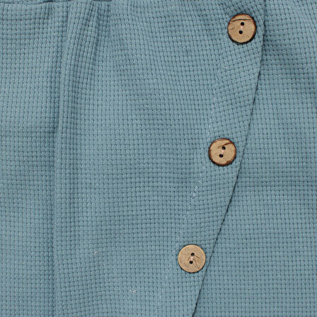 Erkek Bebek Mavi Waffle Kumaş Beyaz Tişörtlü Salopetli Tulum Takım