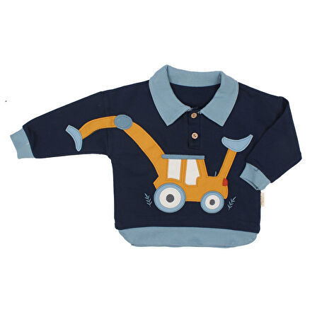 Erkek Bebek Lacivert Sarı Kepçe Desenli Yakalı 2'li Takım