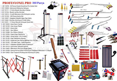 361 Parça Profesyonel Pdr Boyasız Göçük Onarım Seti