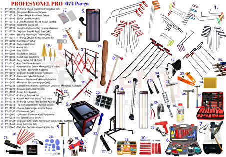 674 Parça Profesyonel  Pdr Boyasız Göçük Onarım Seti