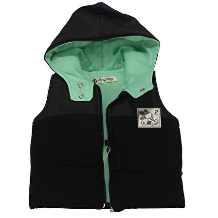 Erkek Bebek Siyah Yeşil Şapkalı Şişme Yelekli Badili 3'lü Takım