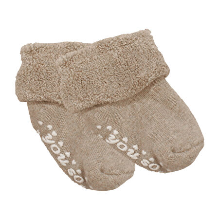 Unisex Bej Kıvrık Sweet Kaydırmaz Taban Havlu Çorap