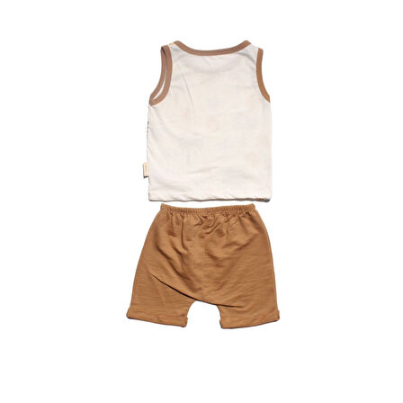 Erkek Bebek Ekru Kahve Palmiye Desenli Şortlu 2'li Takım