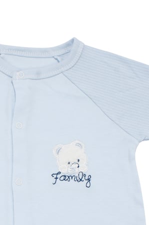 Erkek Bebek Bebe Mavisi Ayı Family Nakışlı Çıtçıtlı Şort Tulum