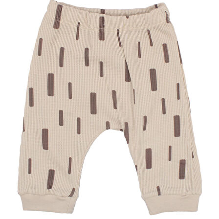 Erkek Bebek Bej Filli Nakışlı Önlüklü Waffle 3'lü Takım