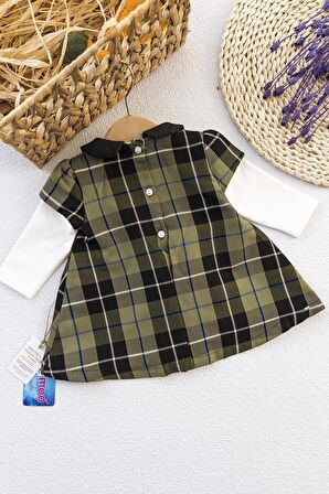 Ekose Desenli Kız Bebek Elbise