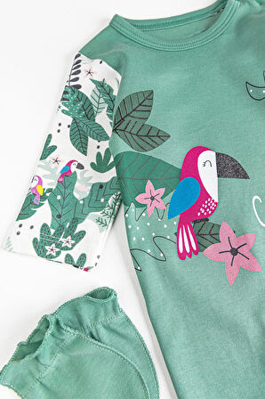 Kuş Figürlü 3 Parça Kız Bebek Tulum Takım