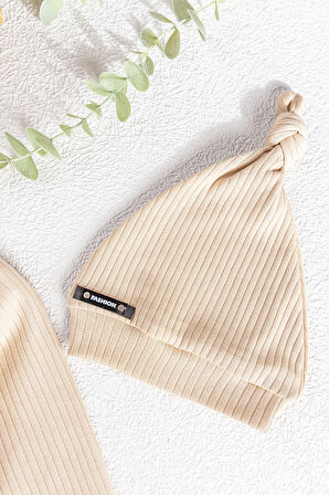 Natural Düğmeli Şapkalı Kız/Erkek Bebek Tulum Takım