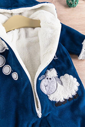 Kuzu Figürlü Welsoft Peluş Astarlı Kadife Kız/Erkek Bebek Tulum