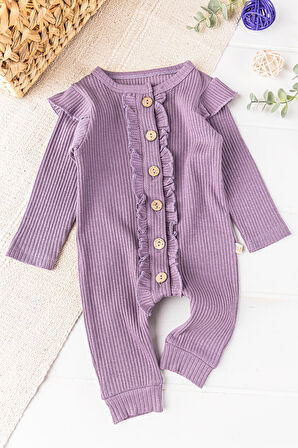 Önden Düğmeli Fırfırlı Kız Bebek Tulum