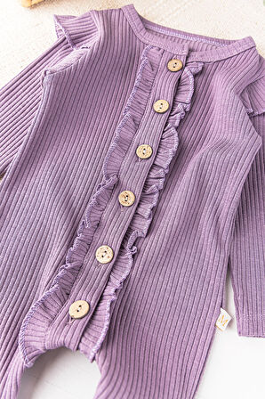 Önden Düğmeli Fırfırlı Kız Bebek Tulum