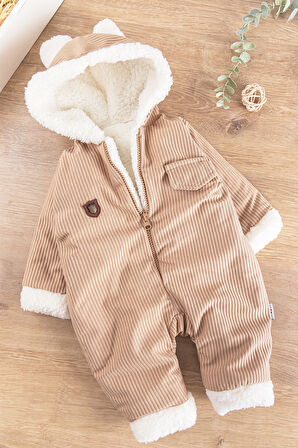 Kapüşonlu Kadife İçi Peluş Welsoft Erkek Bebek Tulum