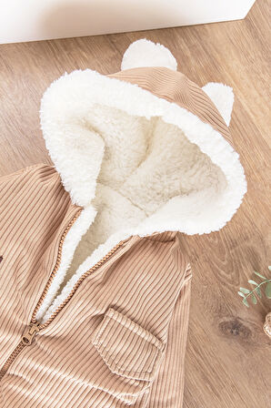 Kapüşonlu Kadife İçi Peluş Welsoft Erkek Bebek Tulum