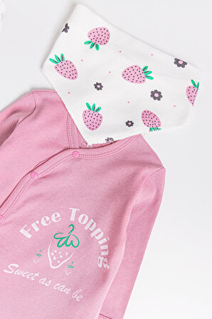 Çilek Desenli 2'li Uzun Kollu Kız Bebek Tulum Takım