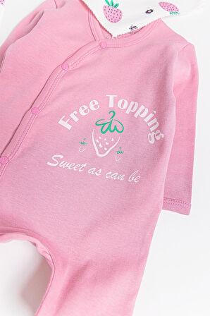 Çilek Desenli 2'li Uzun Kollu Kız Bebek Tulum Takım