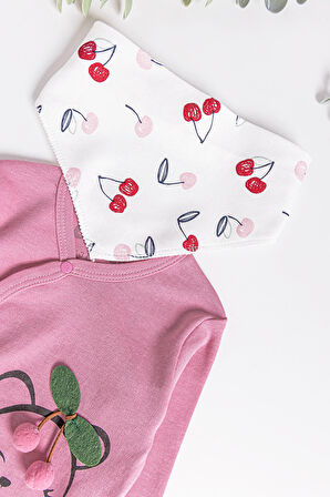 Kiraz Desenli 2'li Uzun Kollu Kız Bebek Tulum Takım
