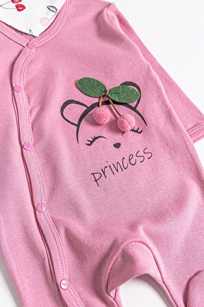 Kiraz Desenli 2'li Uzun Kollu Kız Bebek Tulum Takım