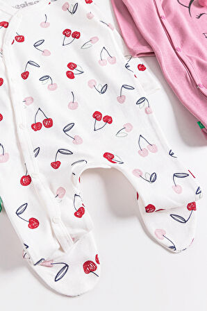 Kiraz Desenli 2'li Uzun Kollu Kız Bebek Tulum Takım