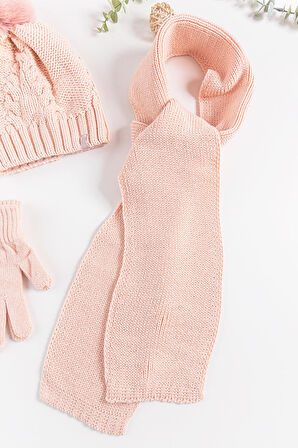 Ponponlu 9-15 Yaş Kız Çocuk Atkı Bere Eldiven Takımı