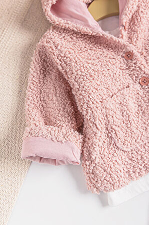 Kapüşonlu Hırkalı 3'lü Kız Bebek Takım