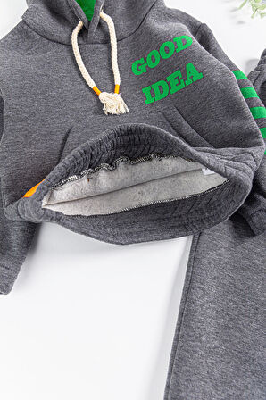 Kapüşonlu Çizgi Şeritli Erkek Çocuk Eşofman Takımı