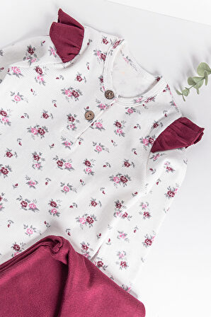 Çiçek Desenli Fırfırlı Kız Çocuk Pijama Takımı