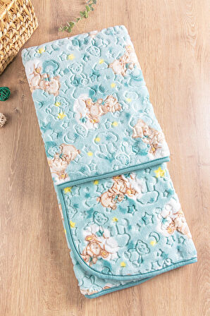 Babymod Çift Taraflı Polyester Ayıcık Figürlü 100x125 cm Bebek Battaniyesi Mavi