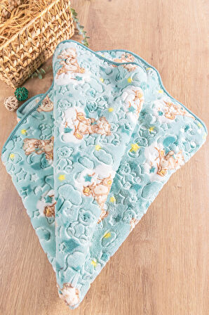 Babymod Çift Taraflı Polyester Ayıcık Figürlü 100x125 cm Bebek Battaniyesi Mavi