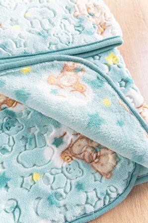 Babymod Çift Taraflı Polyester Ayıcık Figürlü 100x125 cm Bebek Battaniyesi Mavi
