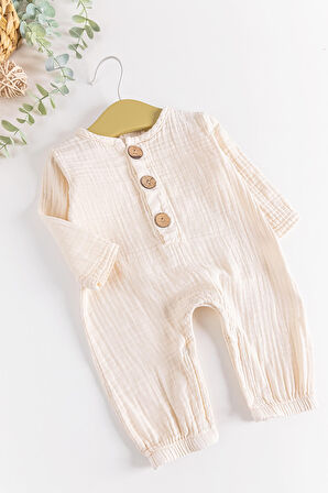 Yakası Düğmeli Müslin Erkek Bebek Tulum