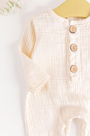 Yakası Düğmeli Müslin Erkek Bebek Tulum