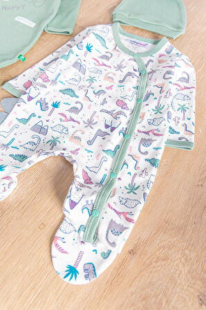 Dino Figürlü Uzun Kollu 2'li Erkek Bebek Tulum
